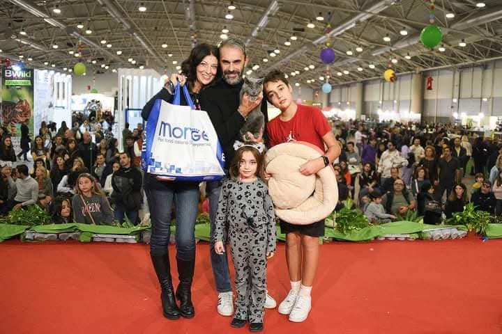 La famiglia Opera Prima con un Gatto Certosino durante una premiazione